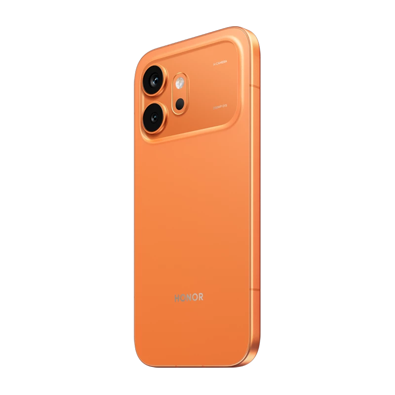 HONOR 600 in Orange at an angle showing the back panel and the matte metal frame