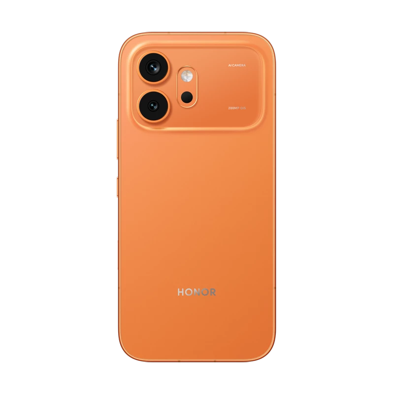 HONOR 600 in Orange back view showing the 200MP main camera and 12MP ultra wide camera