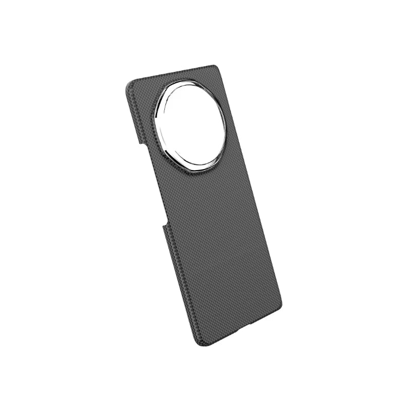 Black aramid fibre case angled to show the magnetic ring