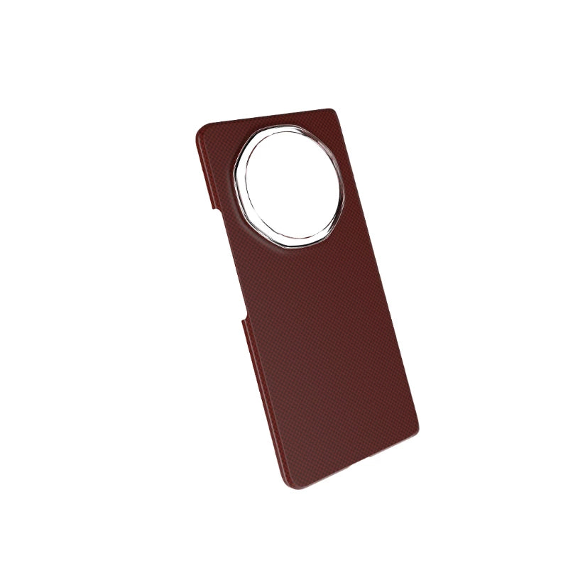 Red aramid fibre case angled to show the magnetic ring