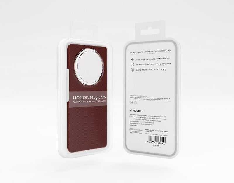 Retail packaging of the Red HONOR Magic V6 aramid fibre case