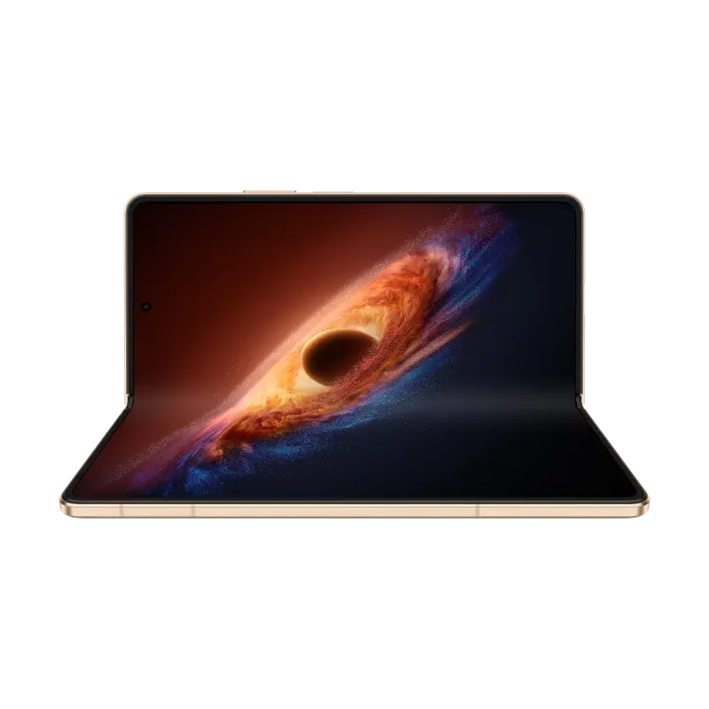 Gold HONOR Magic V6 half-open in laptop position