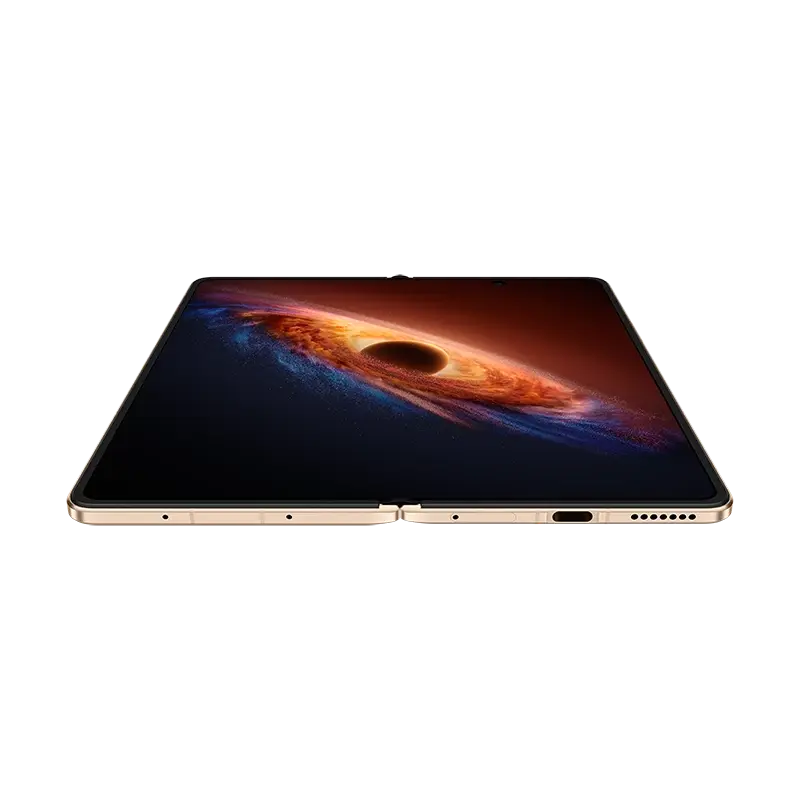 Gold HONOR Magic V6 lying flat and fully unfolded