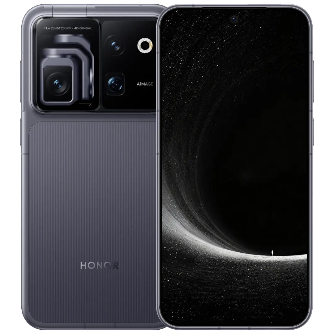 HONOR Robot Phone in Grey seen from the front and the back