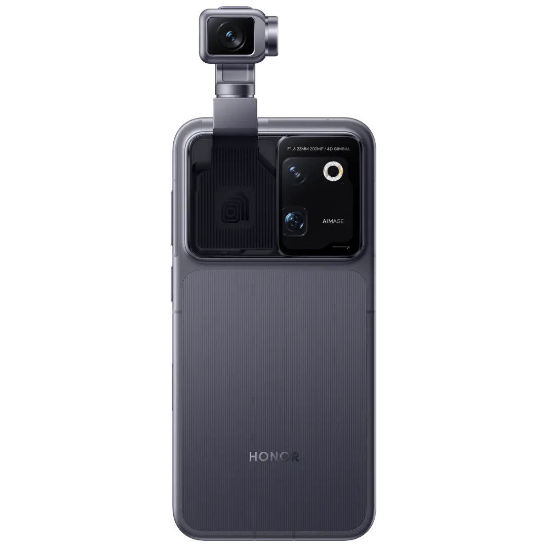 HONOR Robot Phone in Grey from the back with the gimbal camera raised