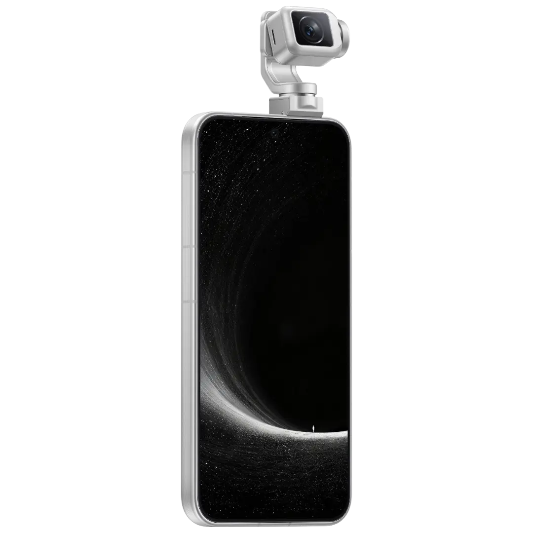 HONOR Robot Phone in Silver from the front with the gimbal camera raised