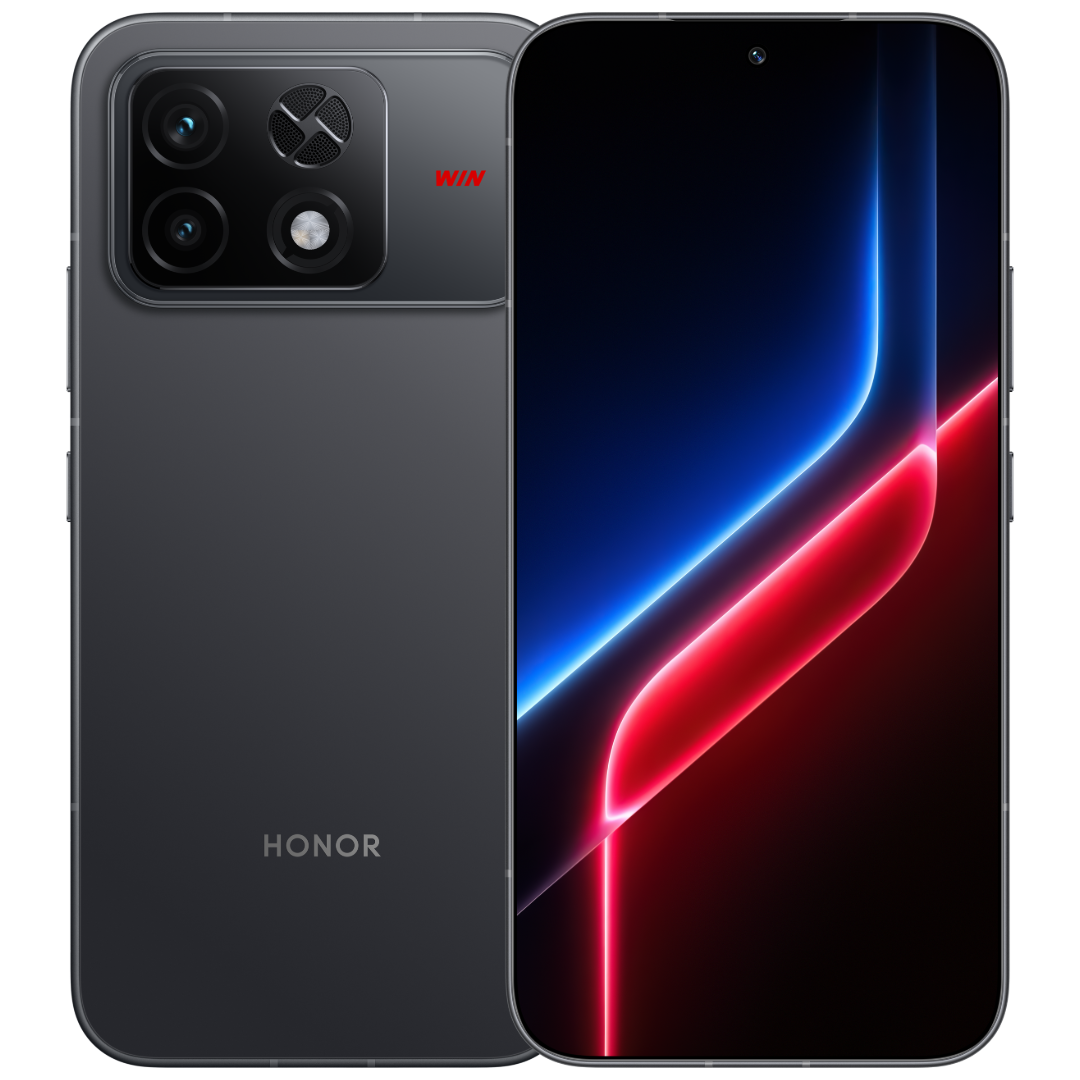 HONOR WIN 2 in Black showing the front screen and the back with the camera island
