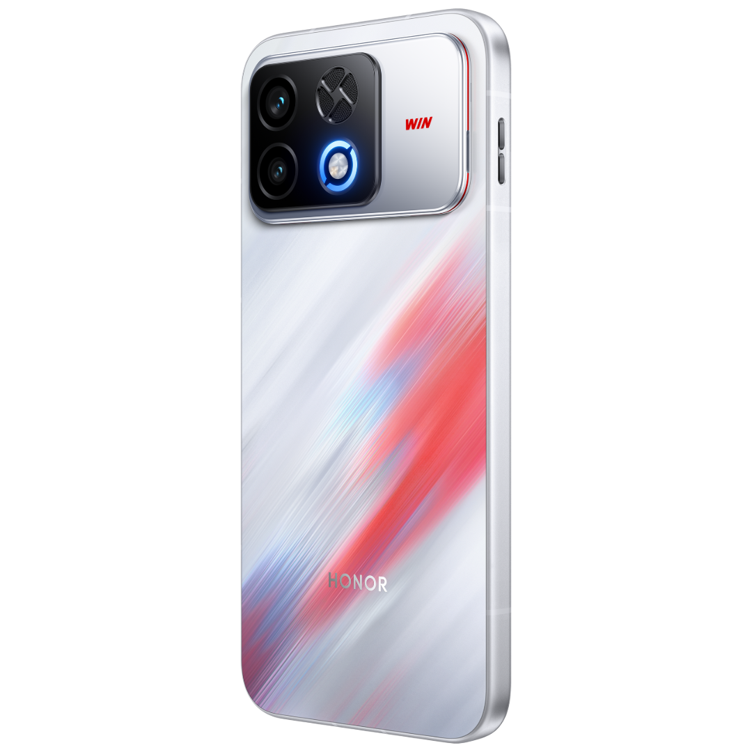 HONOR WIN 2 in Red Blue Buff back at an angle showing the frame and side buttons