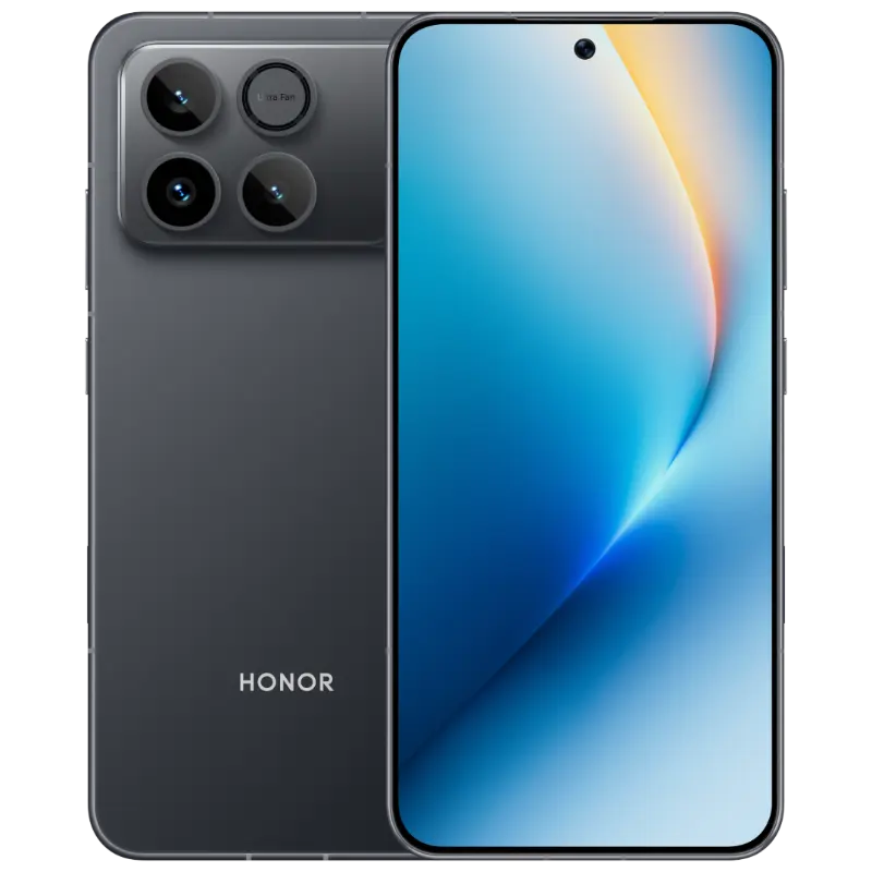 HONOR Win 5G Gaming Phone in Black, angled front and back view