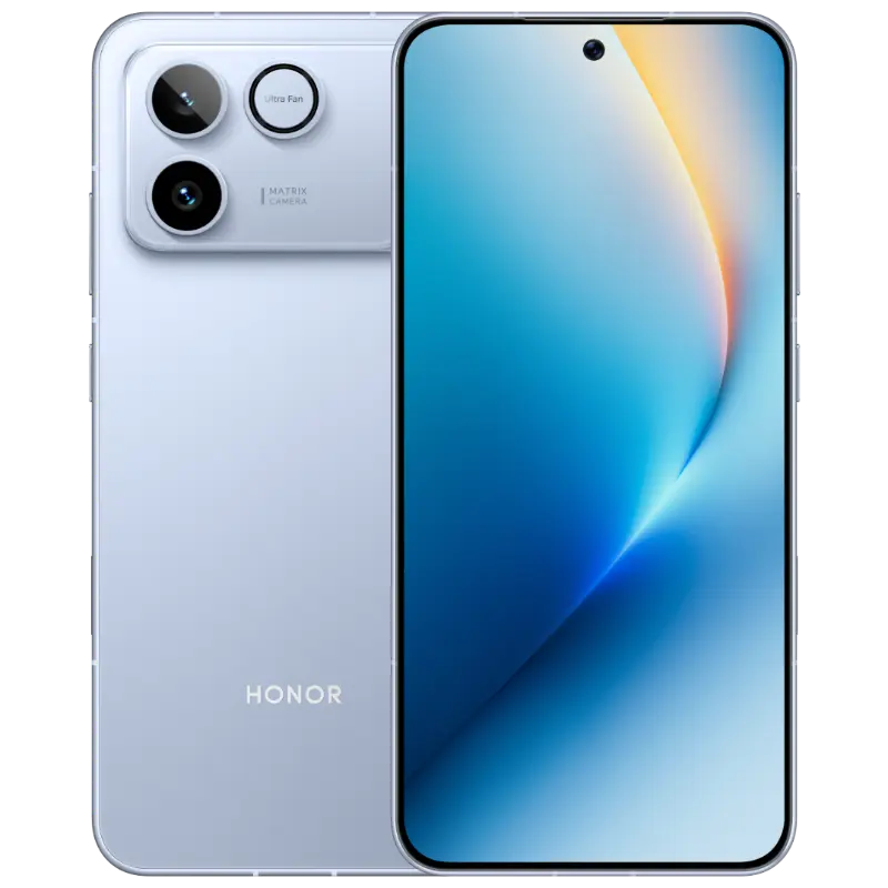 HONOR Win RT 5G Gaming Phone in Blue, angled front and back view