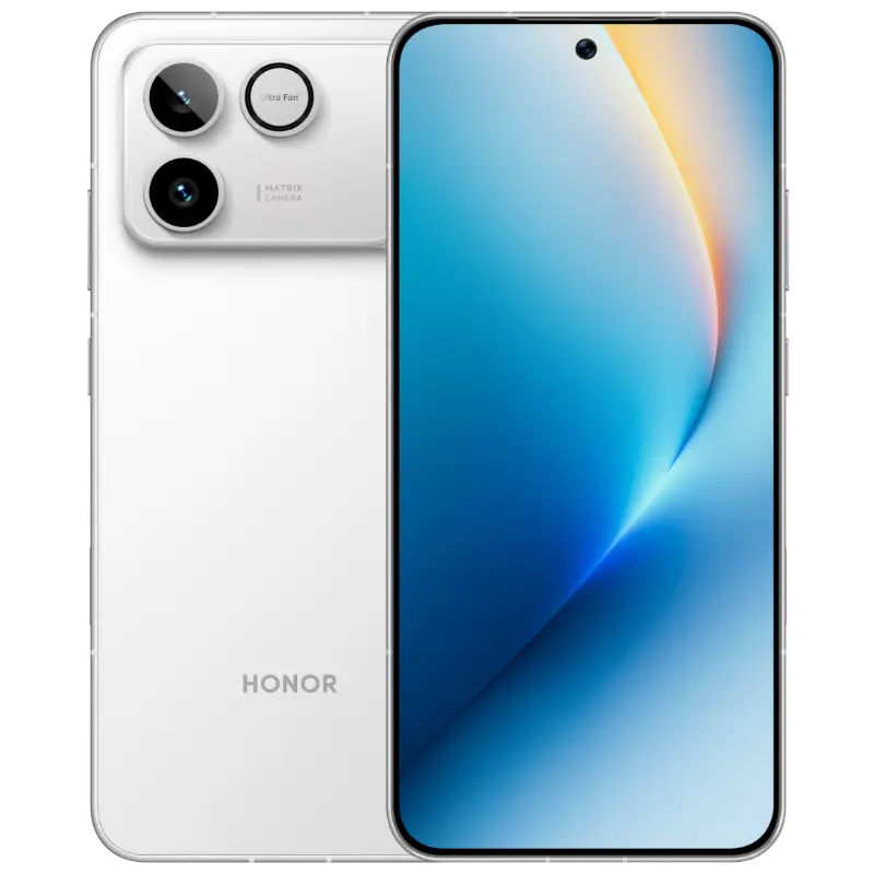 HONOR Win RT 5G Gaming Phone in White, angled front and back view