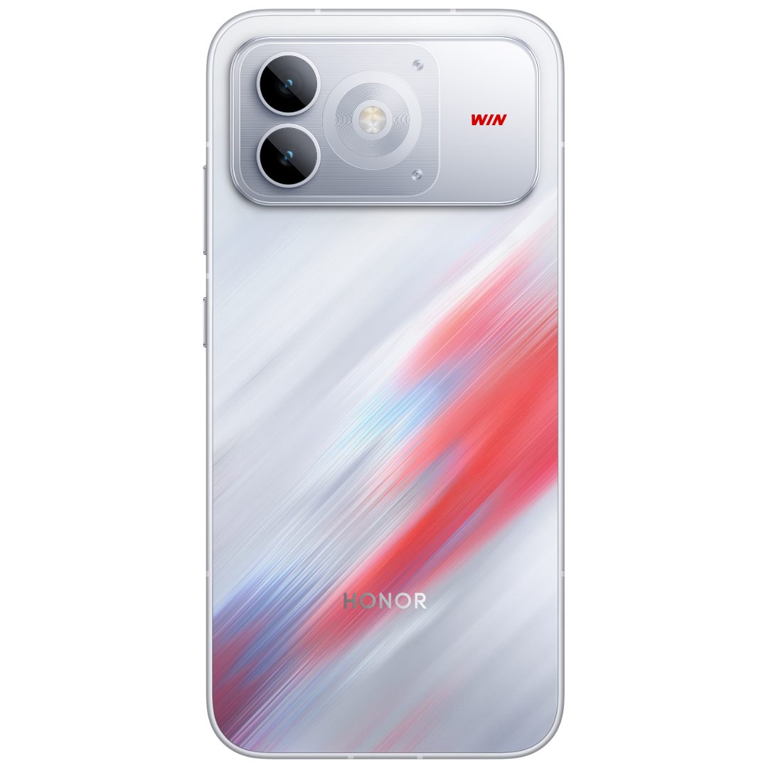HONOR WIN Turbo 2 in Red Blue Buff back view with the dual 50MP and 12MP cameras