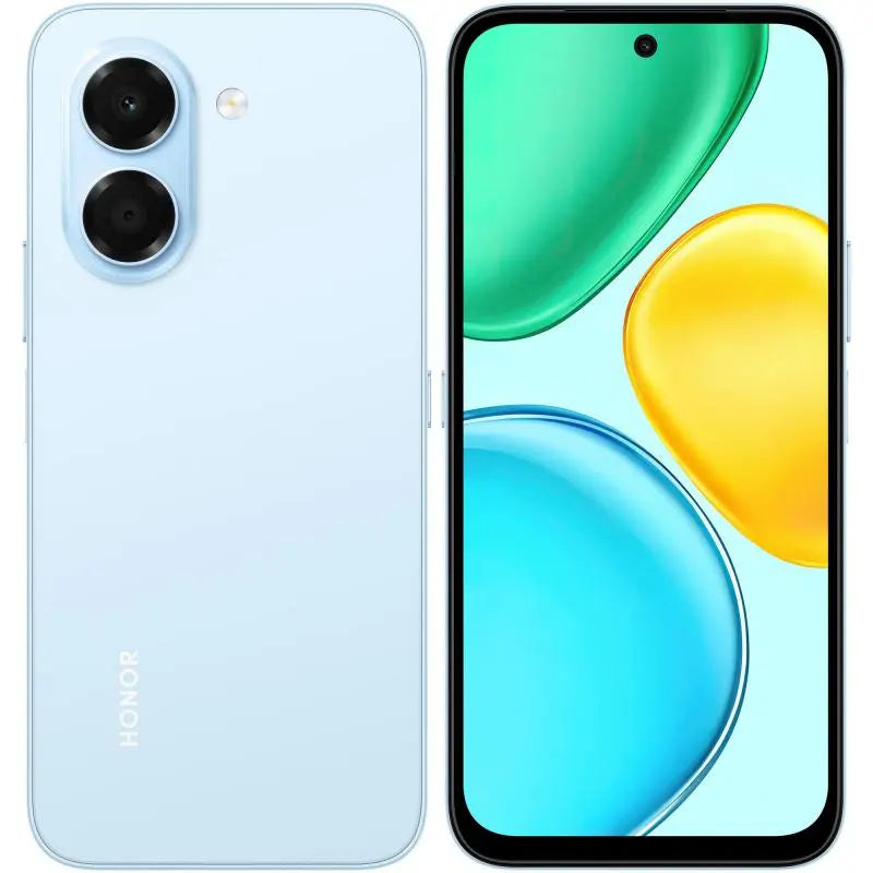 HONOR X7e Dual SIM in Light Blue, back and front view