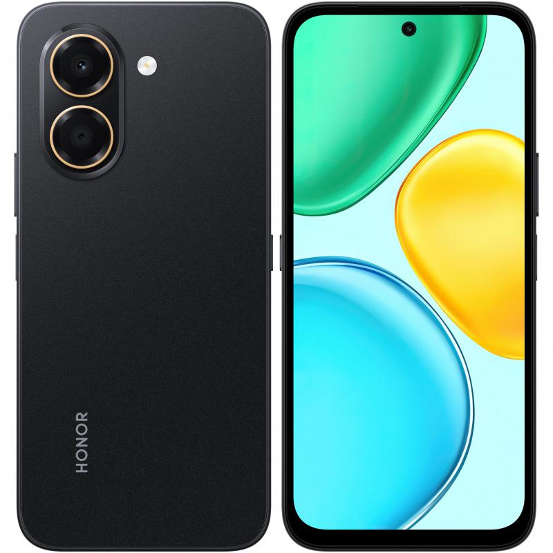 HONOR X7e Dual SIM in Midnight Black, back and front view