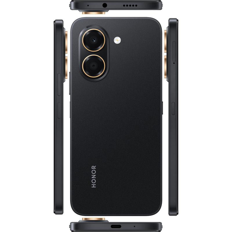 HONOR X7e Dual SIM in Midnight Black, front, back and side views