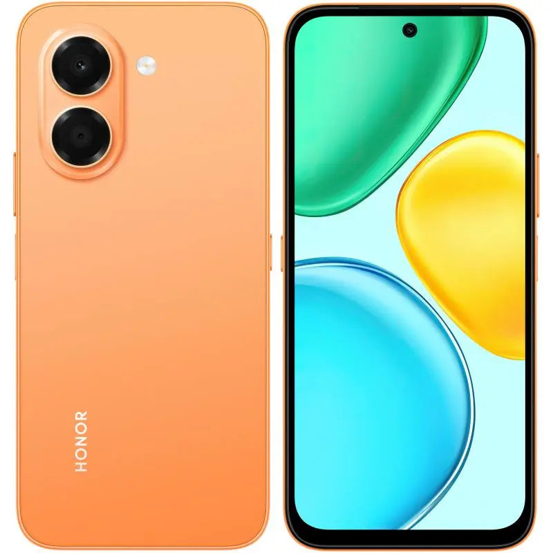 HONOR X7e Dual SIM in Sunrise Orange, back and front view