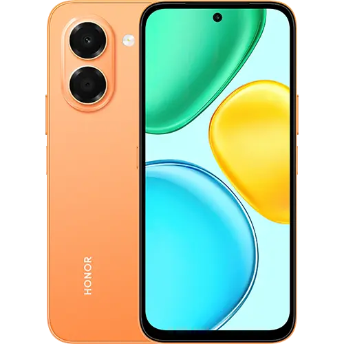 HONOR X7e Dual SIM in Sunrise Orange, front and back