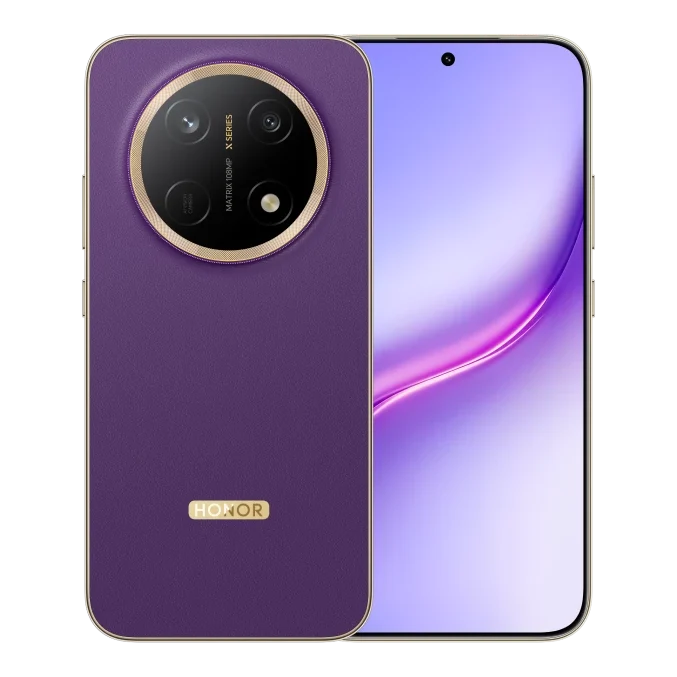 هاتف هونر X9e Pro بلون Deep Purple من الأمام والخلف مع وحدة الكاميرا 108 ميجابكسل