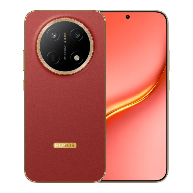 هاتف هونر X9e Pro بلون Reddish Brown من الأمام والخلف مع وحدة الكاميرا 108 ميجابكسل