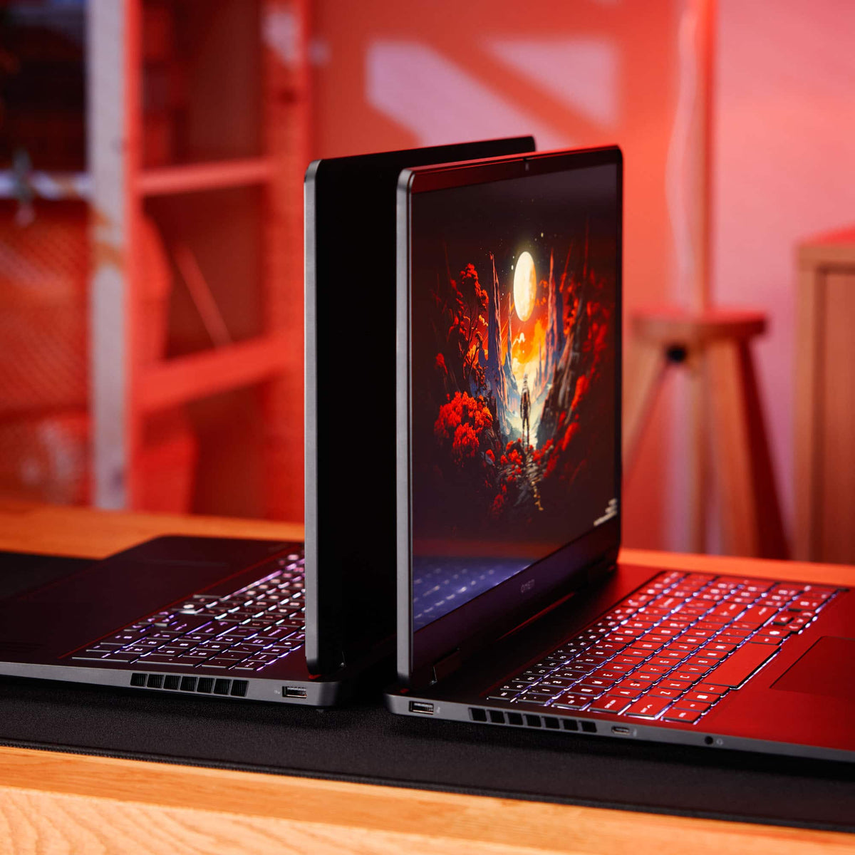 HP OMEN 16-am0073dx gaming laptop in a red-lit gaming room