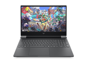 HP Victus 15-fa2352TX gaming laptop in Mica Silver, open from the front, showing the full-size keyboard with numeric keypad