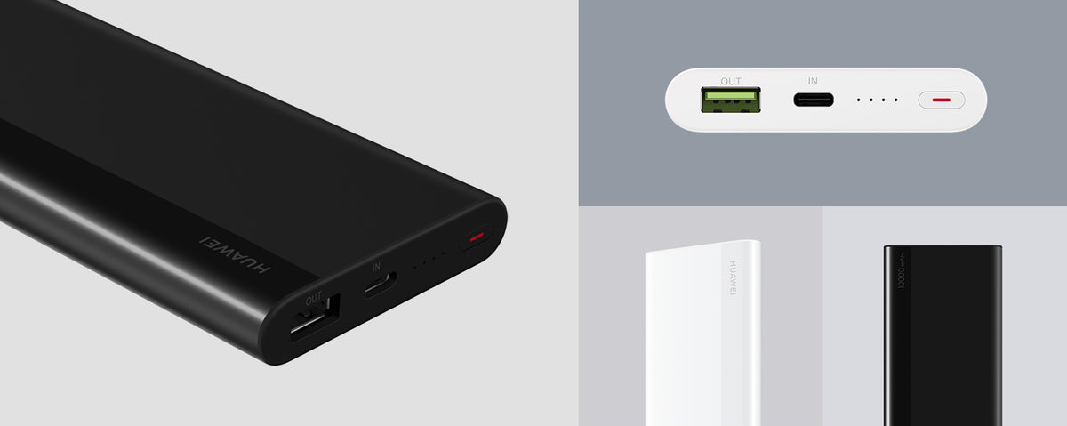 منفذا باور بانك HUAWEI CP11QC: مدخل USB-C ومخرج USB-A مع مؤشر البطارية بأربع نقاط