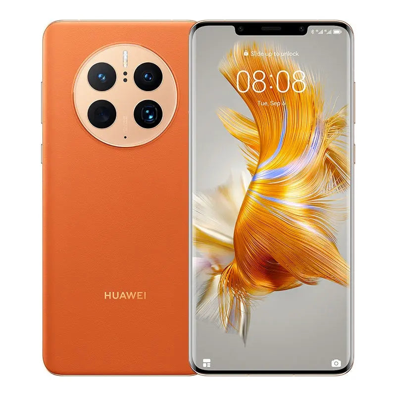 HUAWEI Mate 50 Pro in Orange vegan leather, front and back