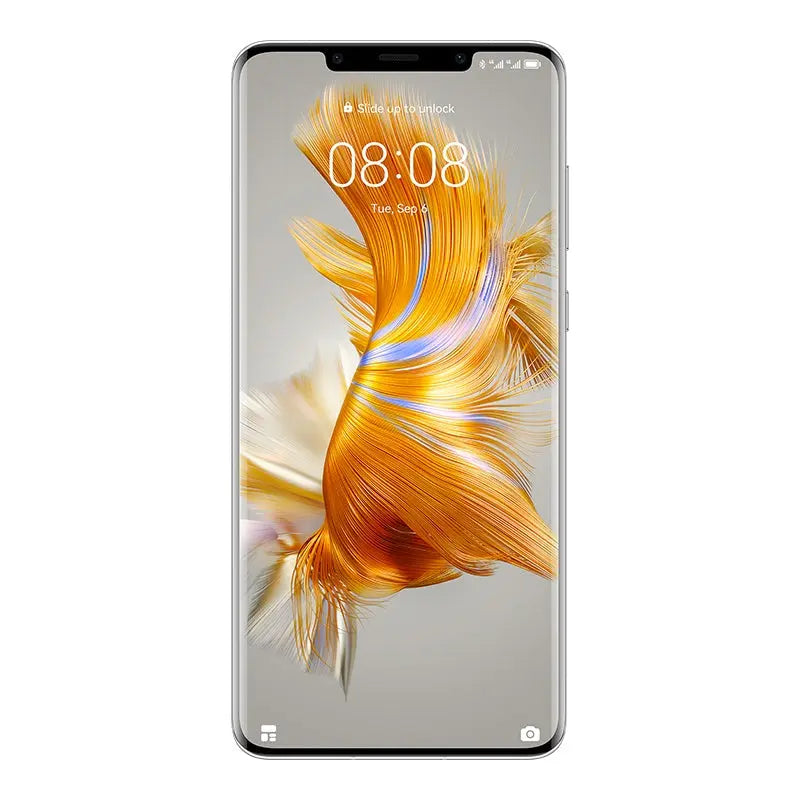 Front of the HUAWEI Mate 50 Pro in Silver with the curved display