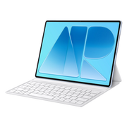 HUAWEI MatePad Air 12-inch PaperMatte Edition in Airy Blue on a keyboard, angled front view