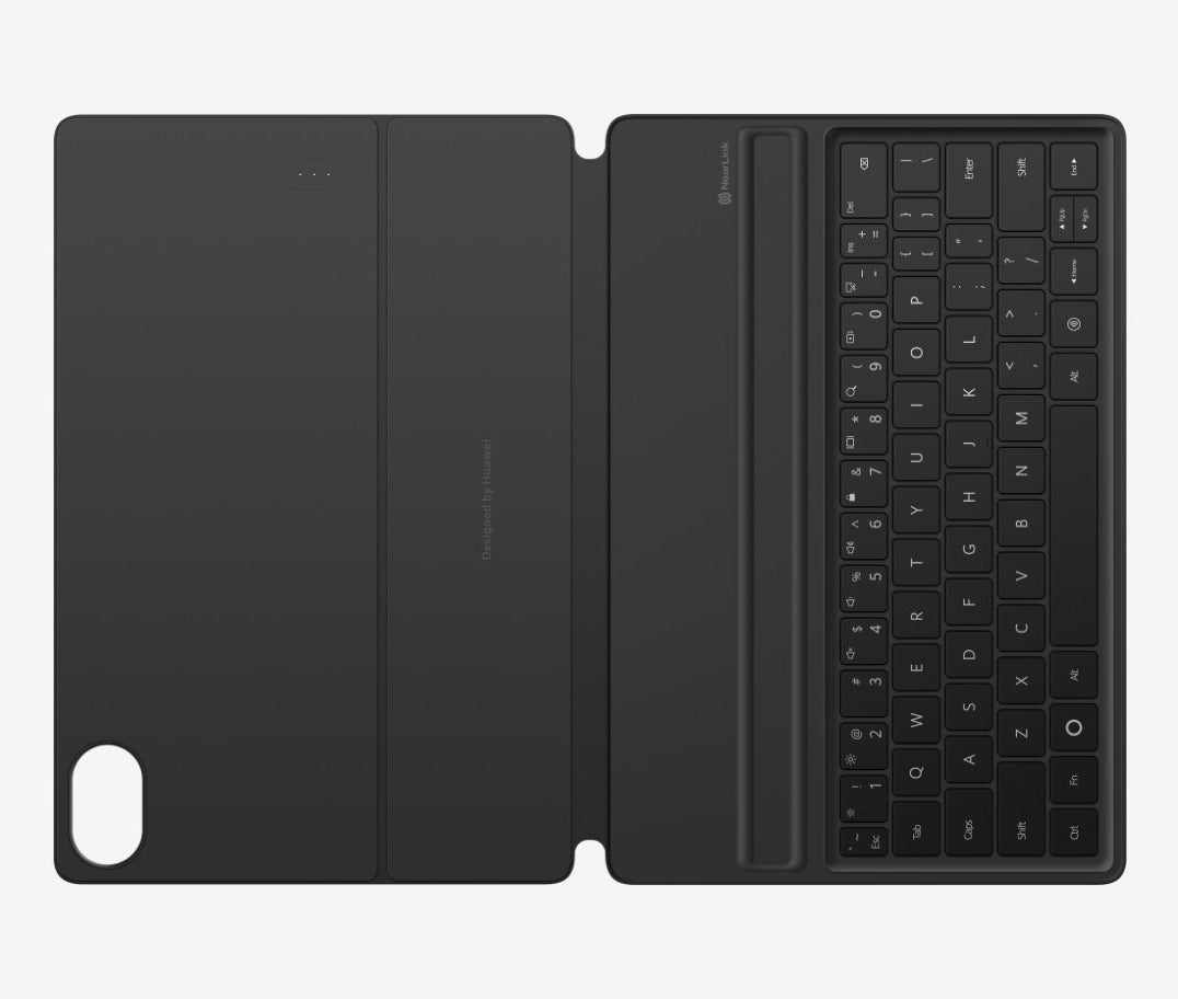 HUAWEI Smart Magnetic Keyboard for MatePad Air in Black laid open flat, showing the cover and the keys