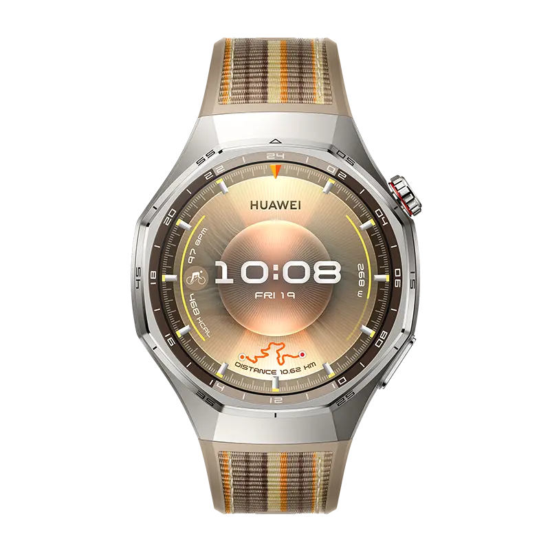 HUAWEI WATCH GT 6 Pro Brown with brown composite woven strap, front view