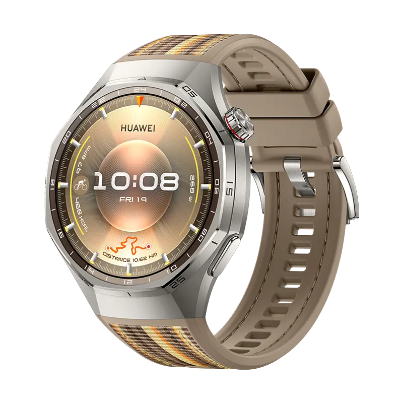 HUAWEI WATCH GT 6 Pro Brown with brown composite woven strap, angled front view