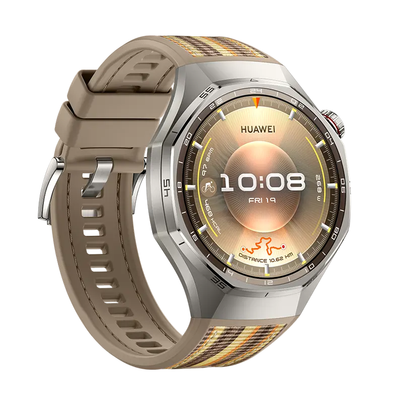 HUAWEI WATCH GT 6 Pro Brown with brown composite woven strap, angled view from the left