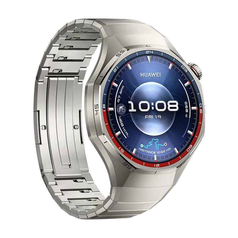 HUAWEI WATCH GT 6 Pro Titanium with titanium strap, angled view from the left