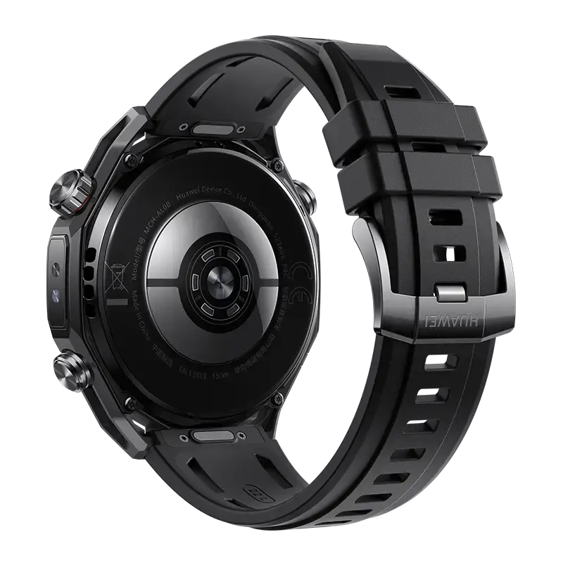 HUAWEI WATCH Ultimate 2 Black, back view with the ceramic rear case and sensors