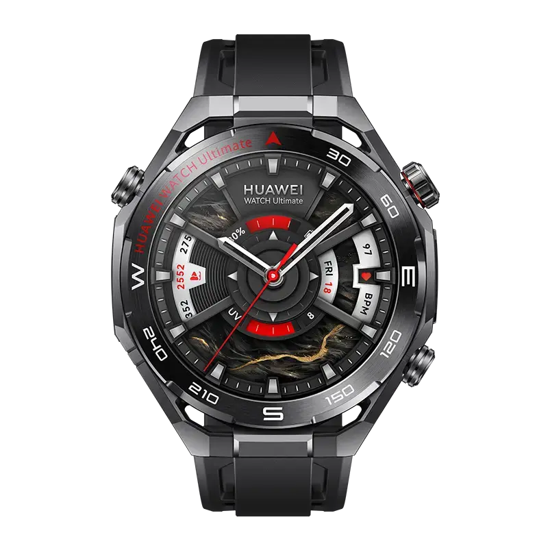 HUAWEI WATCH Ultimate 2 Black with the black fluoroelastomer strap, front view