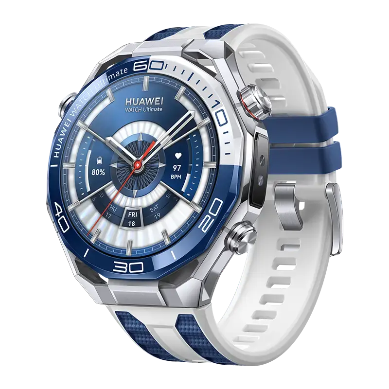 HUAWEI WATCH Ultimate 2 Blue, angled view showing the crown and side buttons