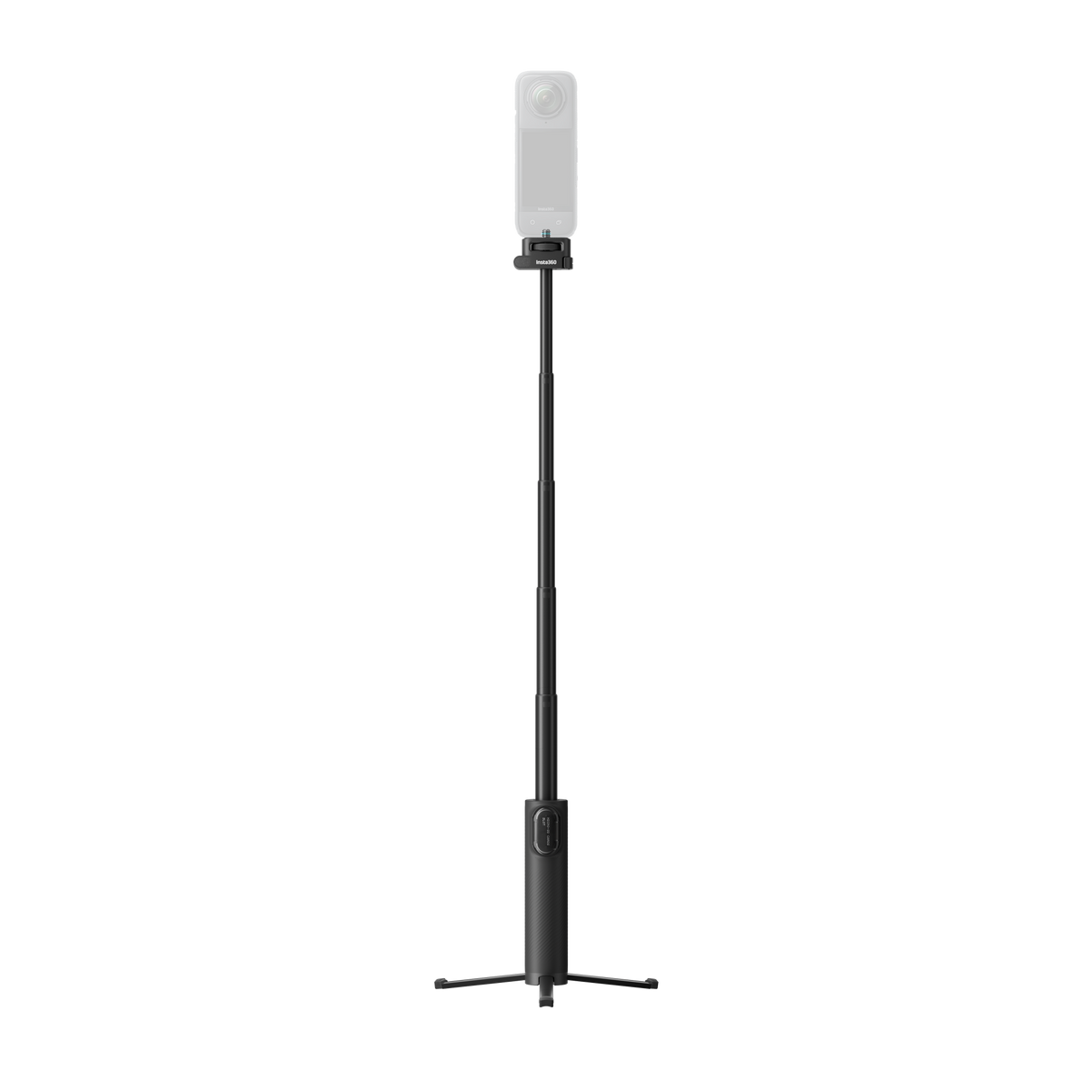 عصا سيلفي Insta360 Foldable 2-in-1 مفتوحة على حاملها الثلاثي مع كاميرا Insta360 من سلسلة X