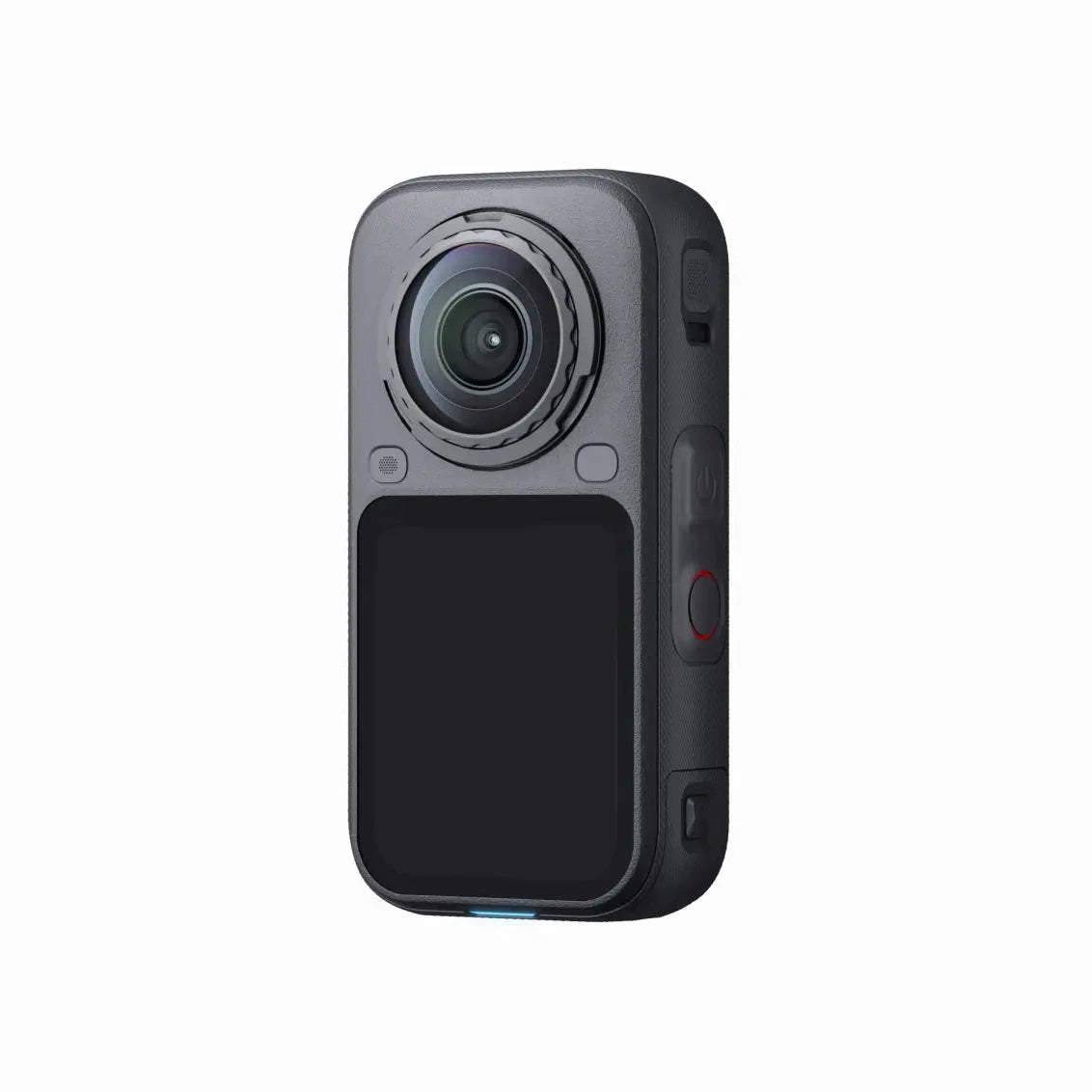 Insta360 X6 360 action camera in Midnight Black, front view with the lens and OLED touchscreen