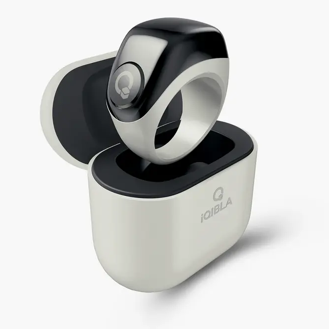iQibla Zikr Jood in Grey inside its charging case
