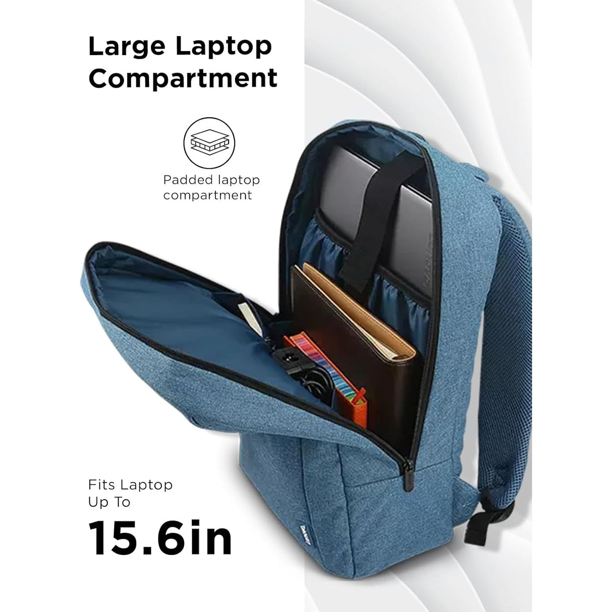 شنطة ظهر لينوفو B210 بلون Blue مع جيب اللابتوب المبطّن مفتوحًا