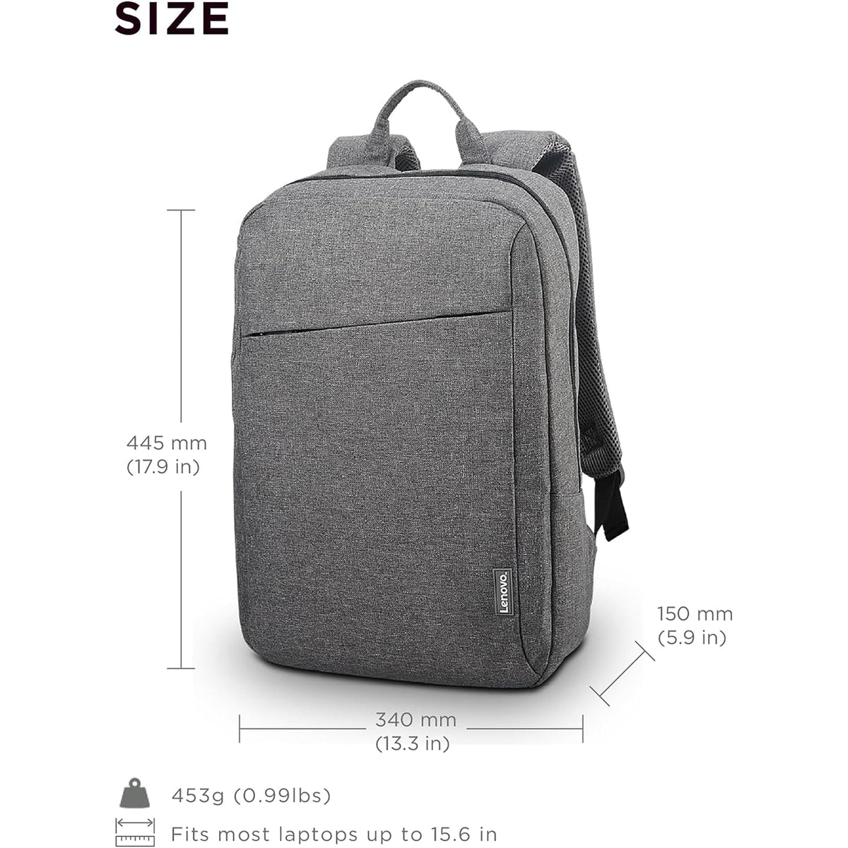 شنطة ظهر لينوفو B210 بلون Gray مع الأبعاد والوزن