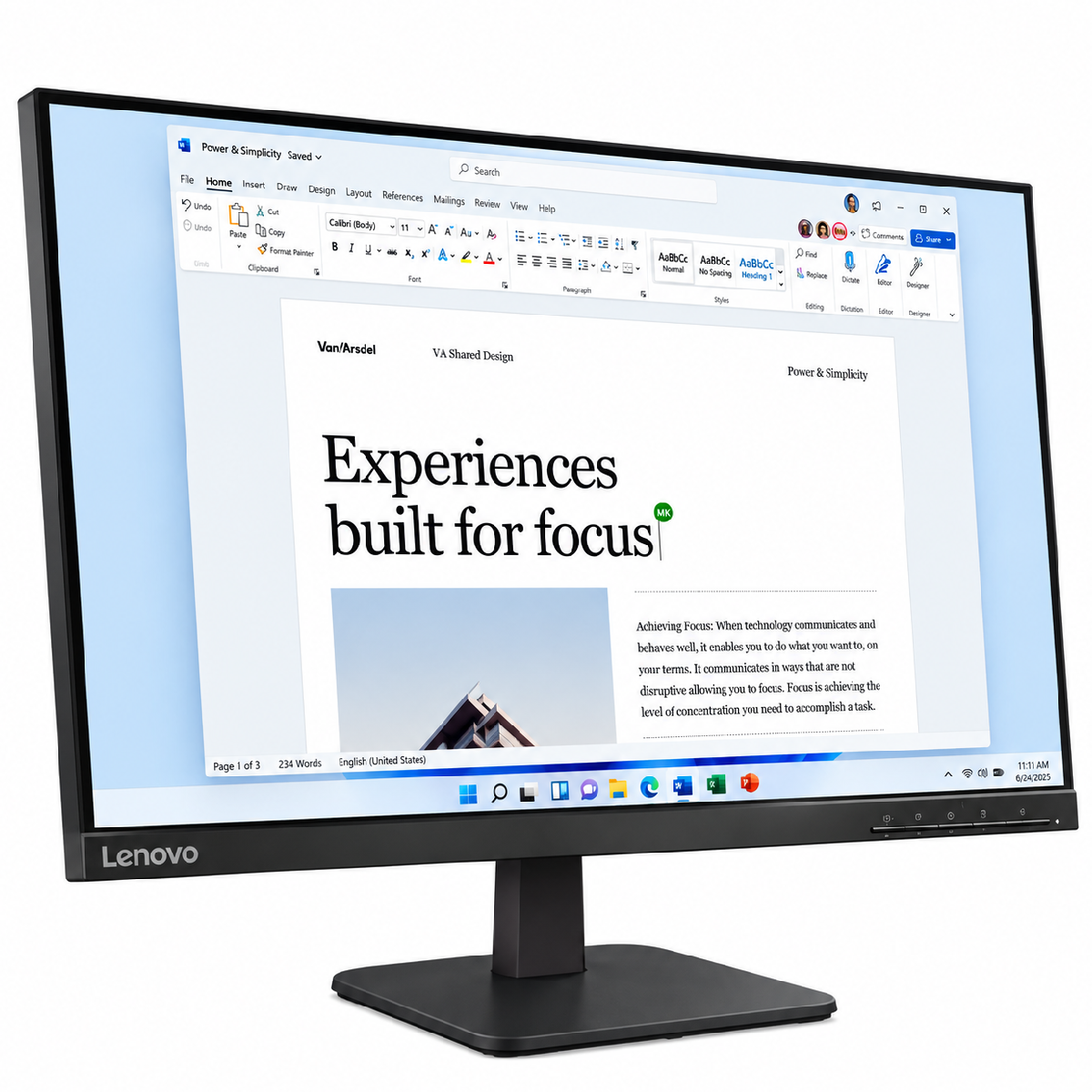 Lenovo L24-4e monitor angled front view