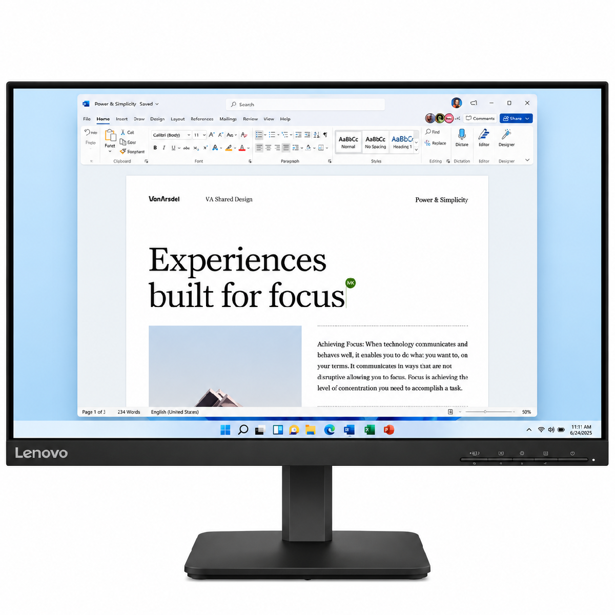 Lenovo L24-4e 24-inch FHD monitor front view