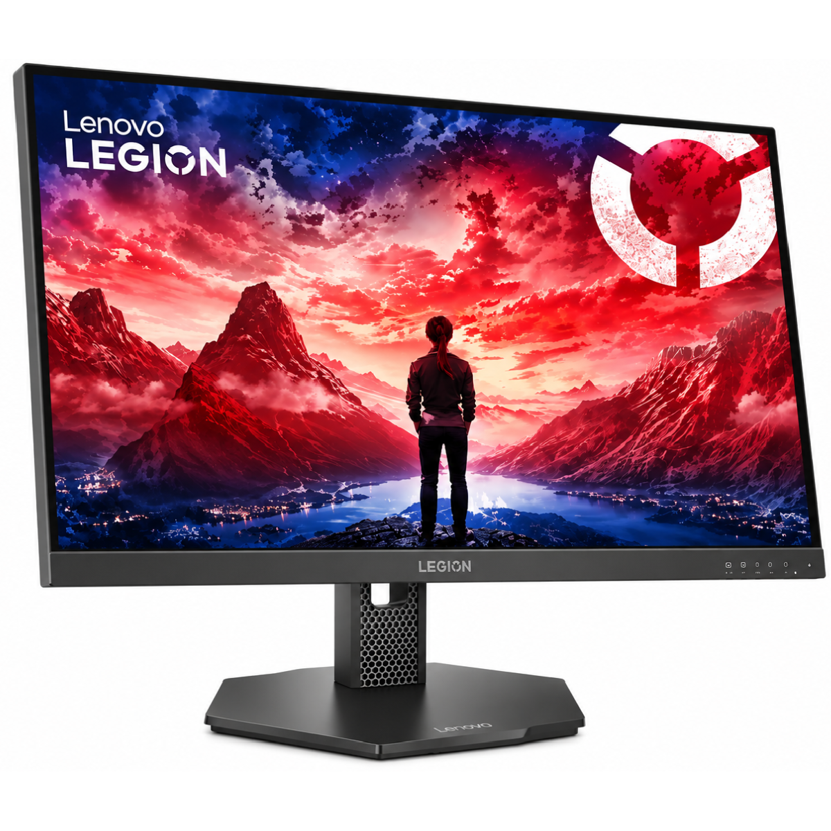 Lenovo Legion 27-10 gaming monitor seen at an angle from the front