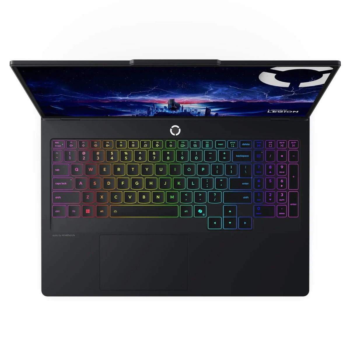 منظر علوي للوحة مفاتيح Lenovo Legion Pro 5 16IRX10 مع لوحة الأرقام ولوحة اللمس