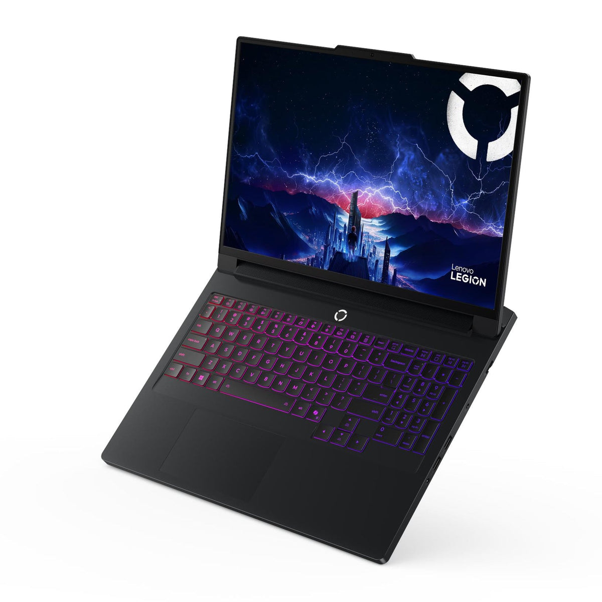 LENOVO Legion Pro 7 16IAX10H open and tilted, seen from the front left