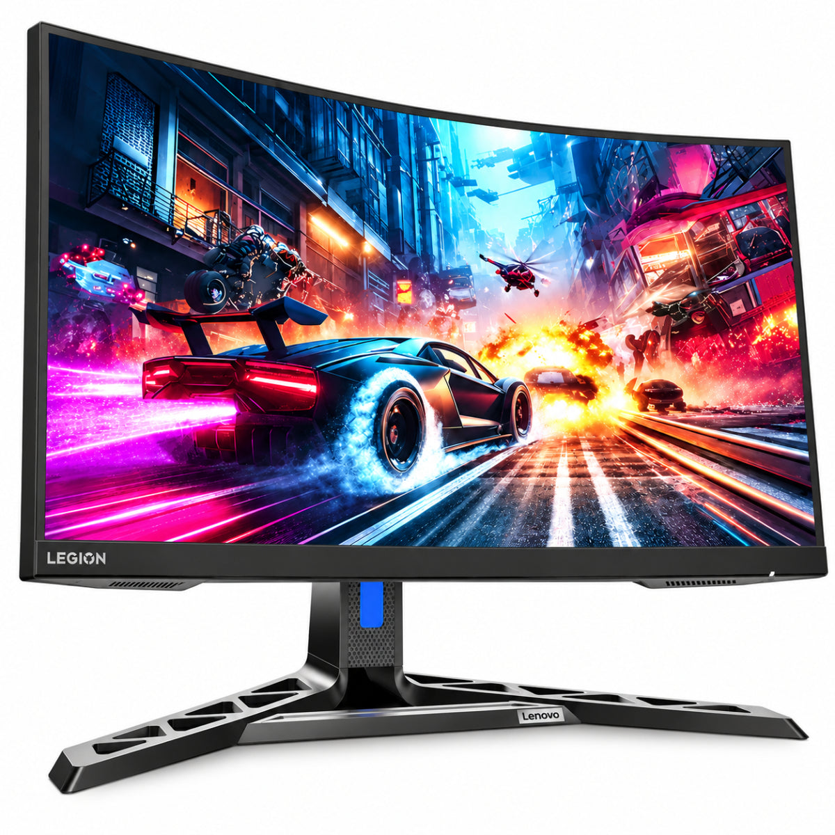 Front view of the Lenovo Legion R32qc-30 31.5-inch curved gaming monitor on its stand