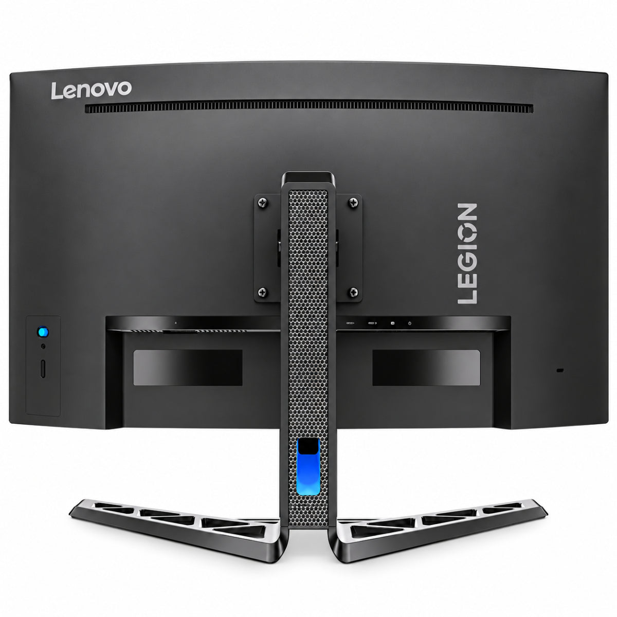 Rear of the Lenovo Legion R32qc-30 with Legion branding and the stand column