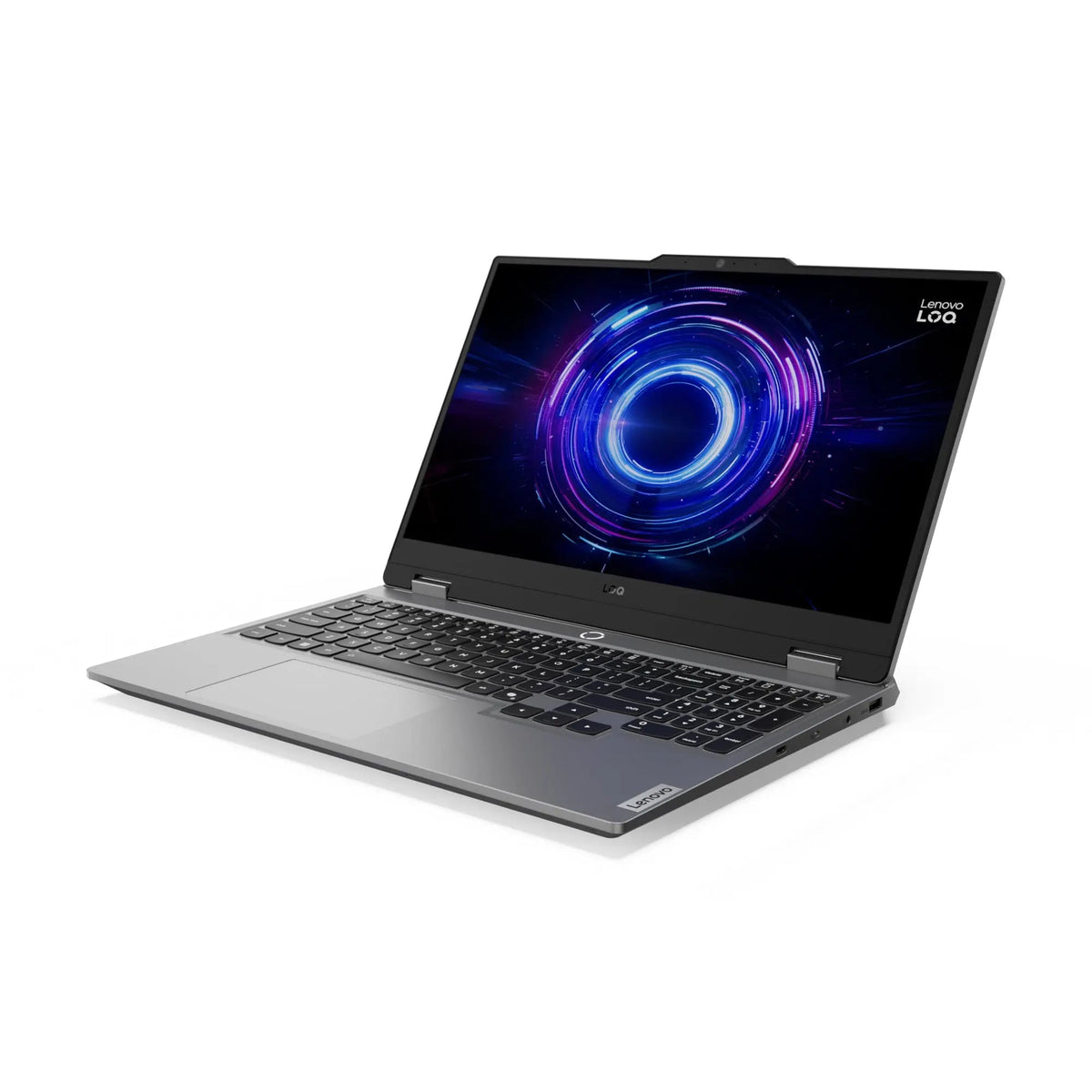 لابتوب LENOVO LOQ 15IRX10 بزاوية تُظهر هيكل Luna Grey والشاشة